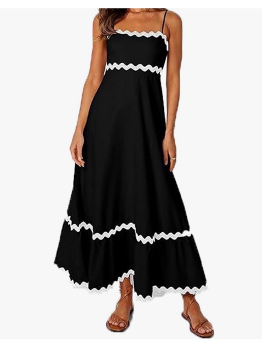 Cotton A line Black Trim Midi Dress